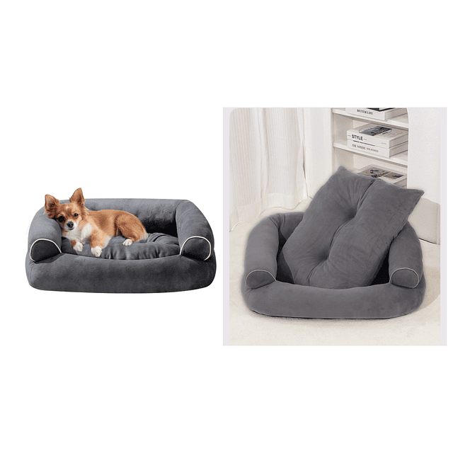 Cama Sofá para Perros Grandes y Medianos PetsCool L 105 x 65 cm Gris oscuro Lavable y Ortopédica