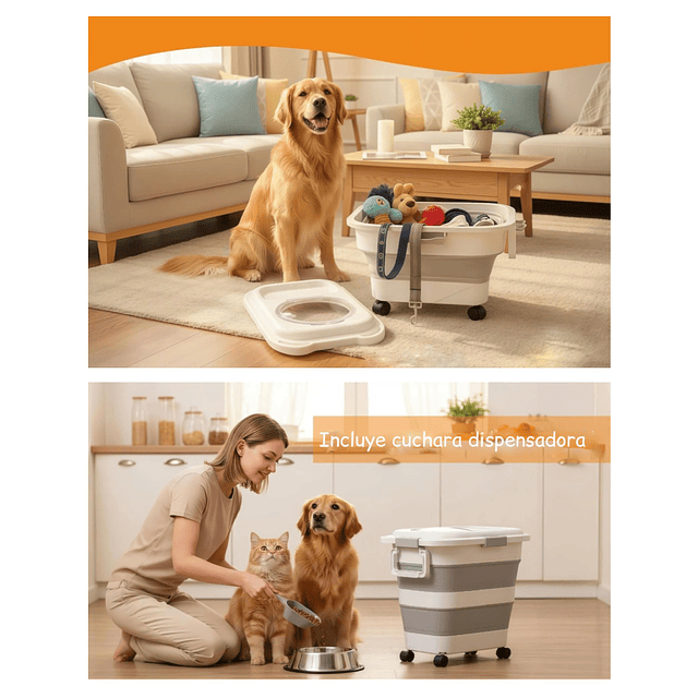 Contenedor Hermético Plegable Alimento Mascota PetsCool 22 kg Gris Ruedas