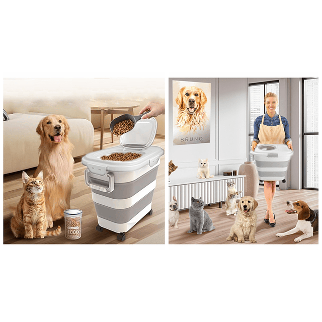 Contenedor Hermético Plegable Alimento Mascota PetsCool 22 kg Gris Ruedas