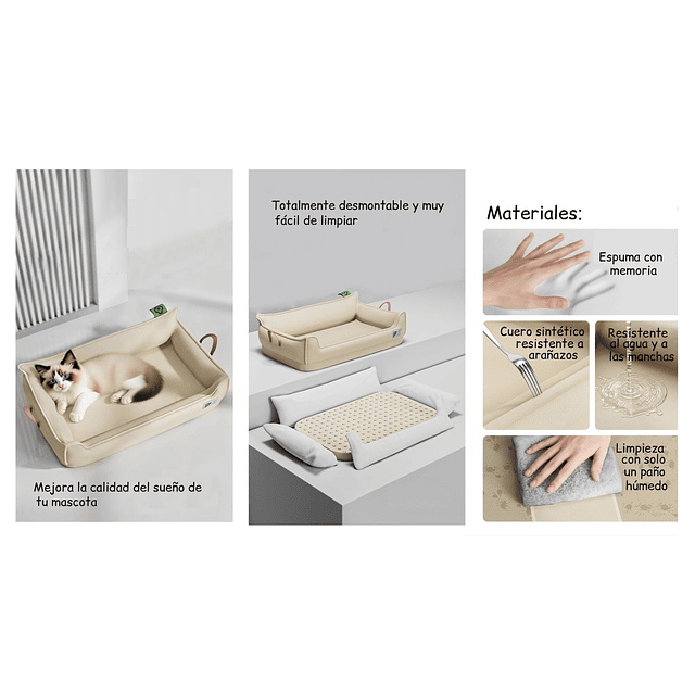 Cama Sofá de Perro PetsCool 4 Estaciones Impermeable Eco cuero Beige Talla S hasta 15 kg