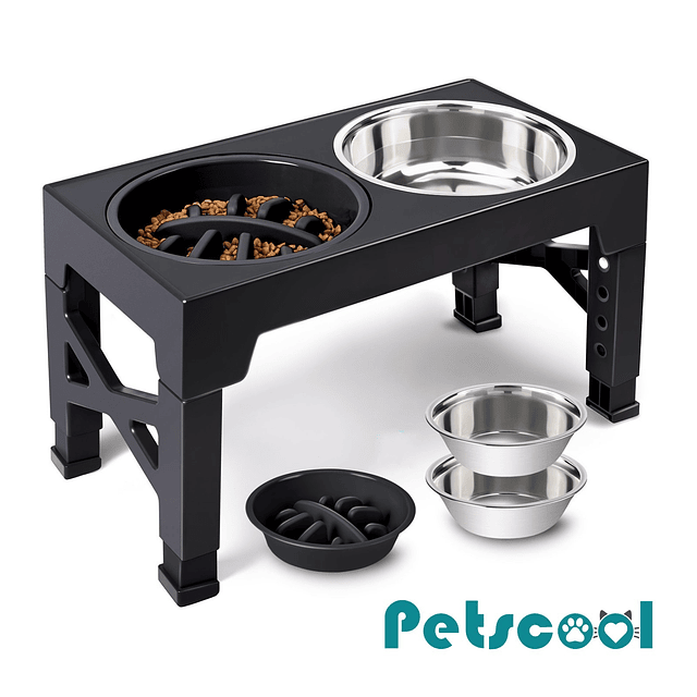 Comedero Elevado Ajustable PetsCool 5 Alturas Plato Anti-voracidad