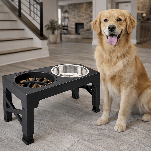 Comedero Elevado Ajustable PetsCool 5 Alturas Plato Anti-voracidad
