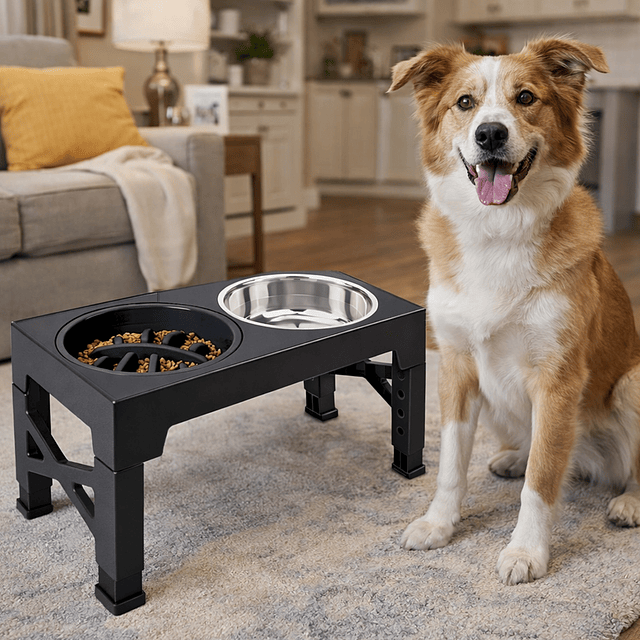 Comedero Elevado Ajustable PetsCool 5 Alturas Plato Anti-voracidad