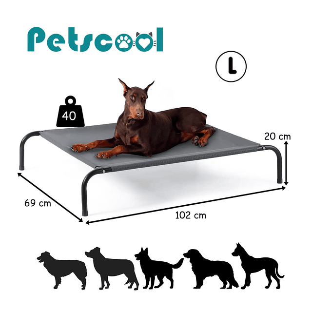 Cama Elevada Perros Grandes PetsCool Talla L Soporta 40kg