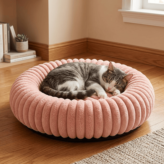 Cama Nido Donut Mascotas S PetsCool Rosa 50 cm Antiansiedad Perro Gato