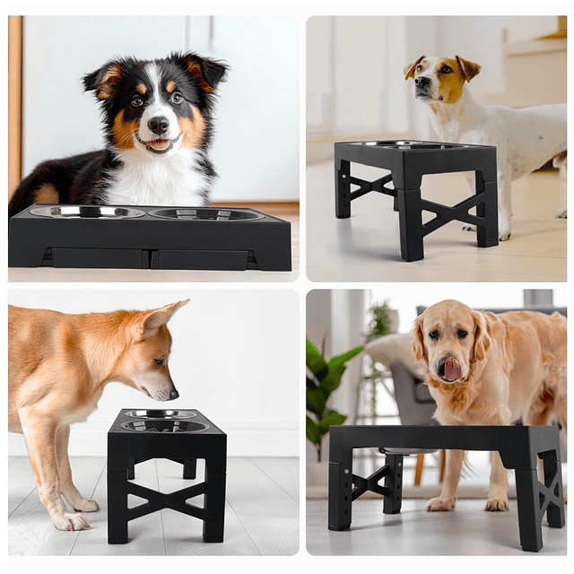 Comedero Elevado Ajustable PetsCool 5 Alturas Plato Anti-voracidad