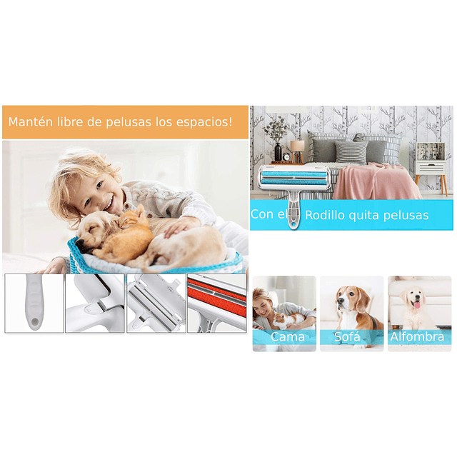 Rodillo Removedor de Pelos Mascotas PetsCool Reutilizable Sin Repuestos