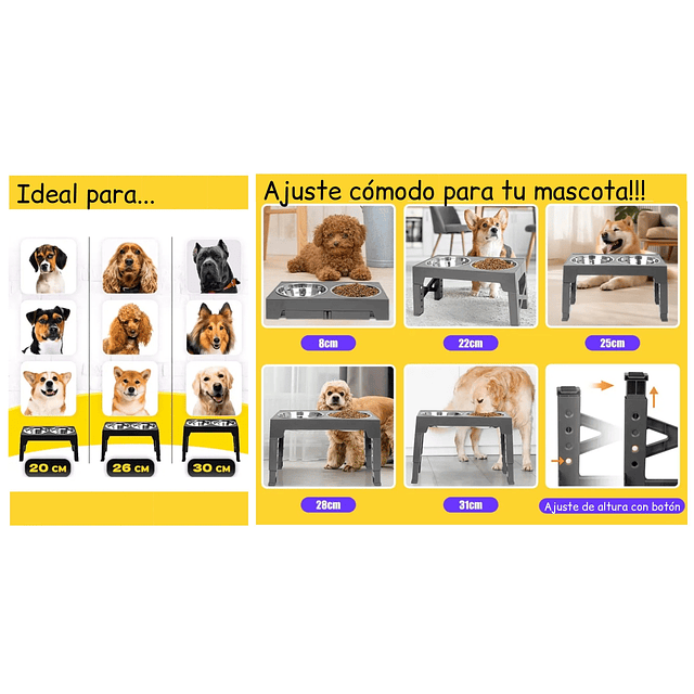 Comedero Elevado Ajustable PetsCool 5 Alturas Plato Anti-voracidad