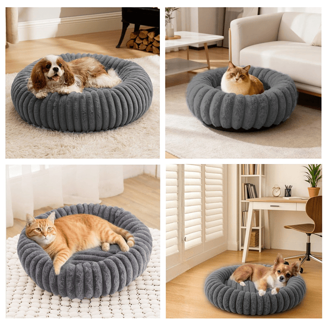 Cama Nido Donut Mascotas S PetsCool Gris 50 cm Antiansiedad Perro Gato
