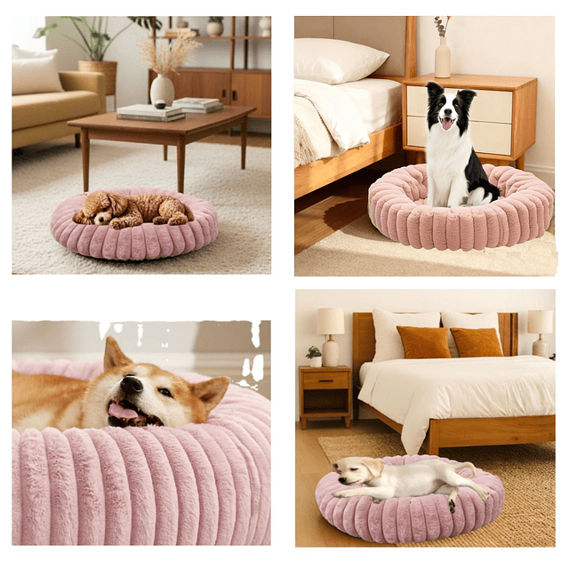 Cama Nido Donut Mascotas M PetsCool Rosa 60 cm Antiansiedad Perro Gato