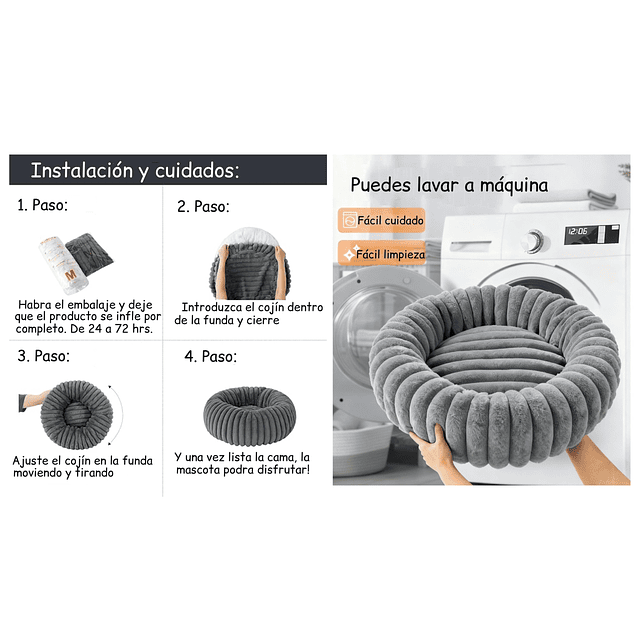 Cama Nido Donut Mascotas M PetsCool Gris 60 cm Antiansiedad Perro Gato