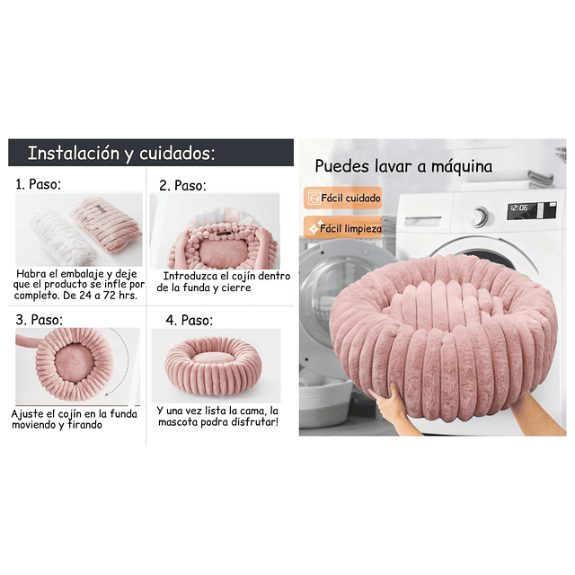 Cama Nido Donut Mascotas L PetsCool Rosa 70 cm Antiansiedad Multimascota