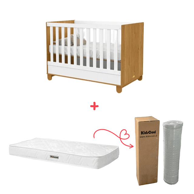 Cuna Madera New Zupi Blanca Caramelo + Colchon Cuna Baby Box 130x70