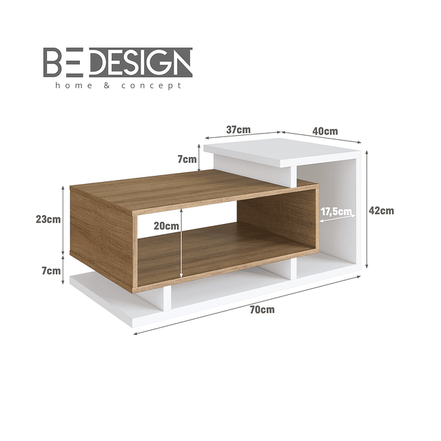 Mesa de Centro Be Design Bicolor 70 cm Blanco Miel Estilo Nórdico