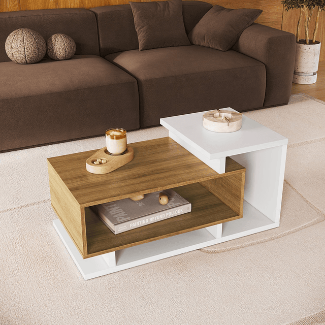 Mesa de Centro Be Design Bicolor 70 cm Blanco Miel Estilo Nórdico