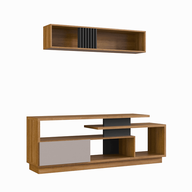 Rack TV 60 Be Design con Repisa Aérea Miel Grafito