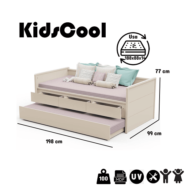 Cama Nido 3 Cajones Lais Perla