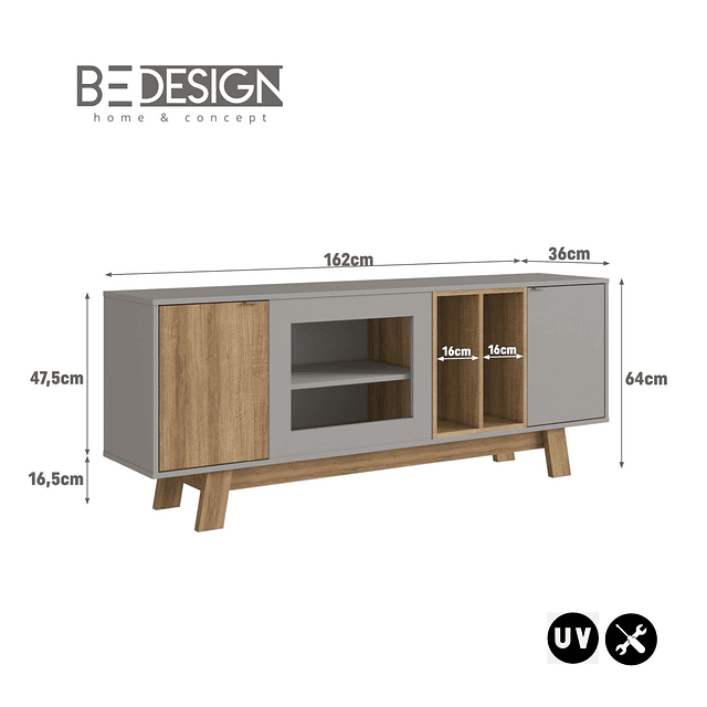 Bombita - Rack de TV 65” Be Design Gris Miel Estilo Nórdico Robusto