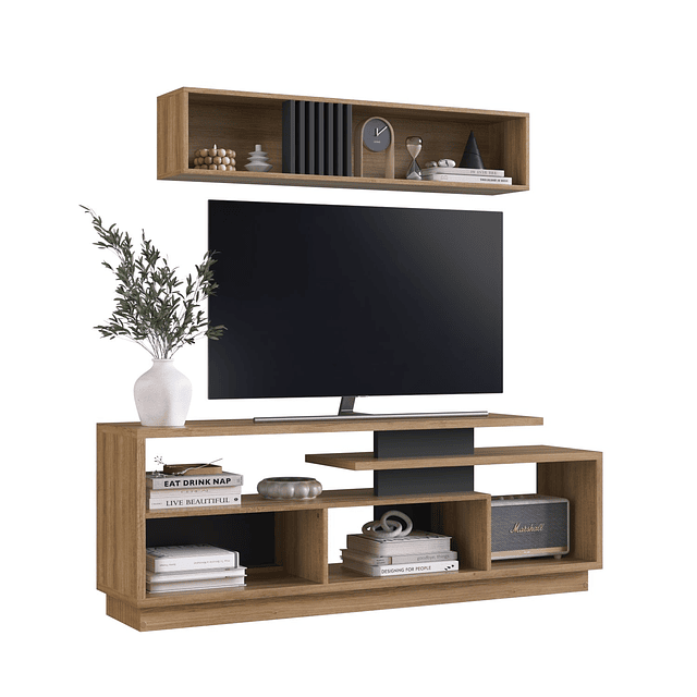 Bombita - Rack TV 60" Be Design con Repisa Aérea Miel Grafito