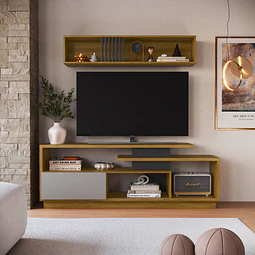 Rack TV 60" Be Design con Repisa Aérea Miel Grafito