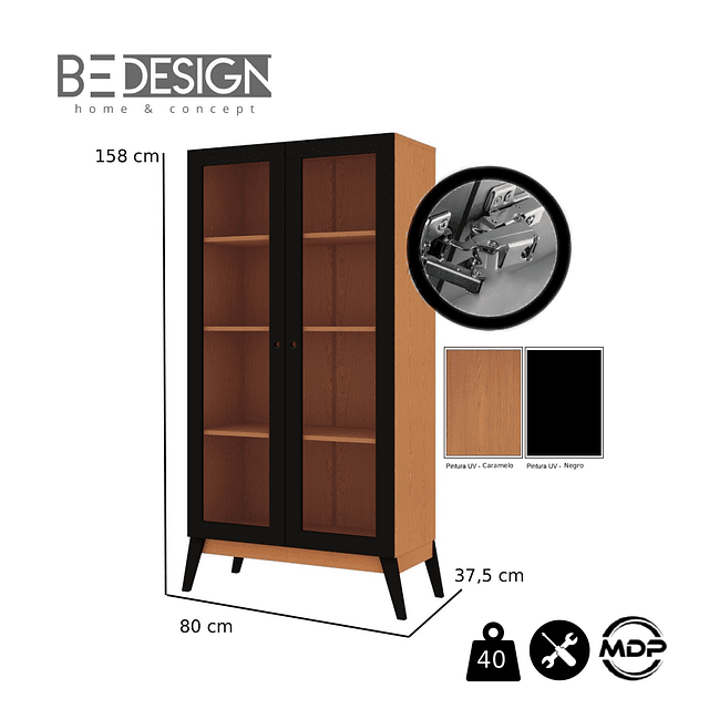 Bombita - Vitrina 2 Puertas Jamaica Caramelo Negro