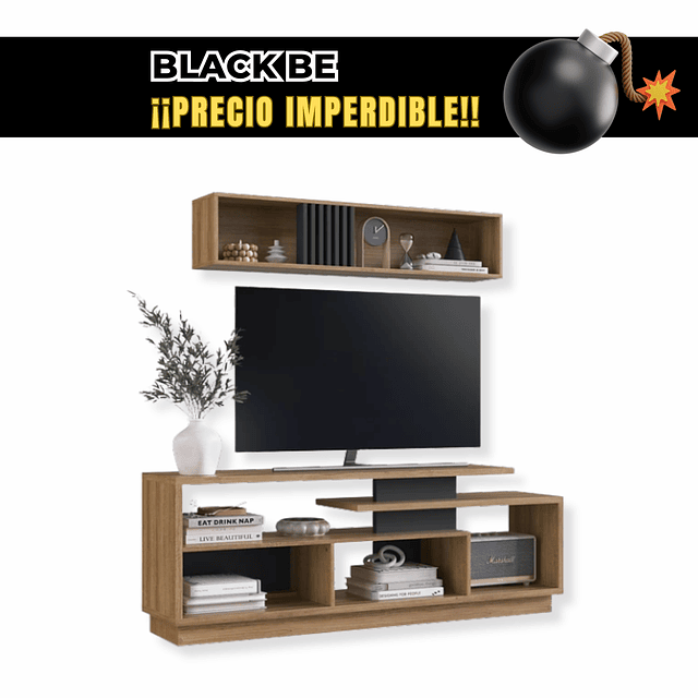 Bombita - Rack TV 60" Be Design con Repisa Aérea Miel Grafito