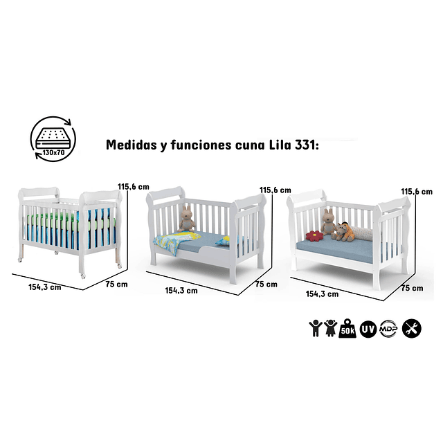 Cuna Blanca 3 Funciones Lila - COPIA