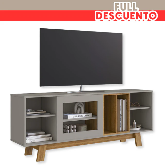 Full Descuento- Rack de TV 65” Be Design Gris Miel Estilo Nórdico Robusto