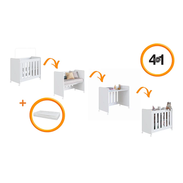 Mini Cuna Colecho 4 en 1 Blanca Con Colchón