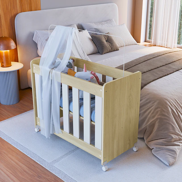 Mini Cuna Colecho 4 en 1 Blanca Roble Con Colchón