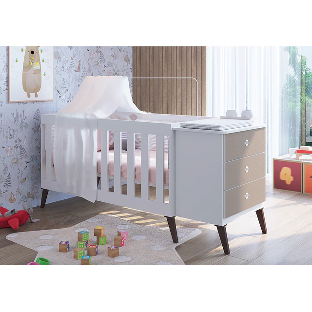 Cuna Con Cajonera Encanto Gris