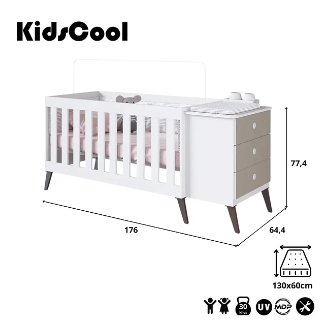 Cuna Con Cajonera Encanto Gris