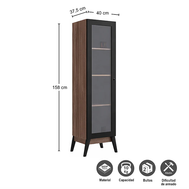 Vitrina 1 Puerta Amber Café/Negro  