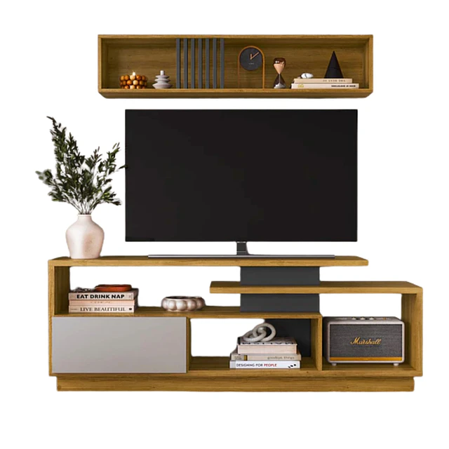 Rack TV 60" Be Design con Repisa Aérea Miel Grafito