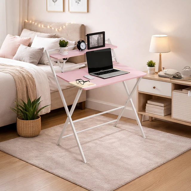 Escritorio Plegable Home Office Rosado