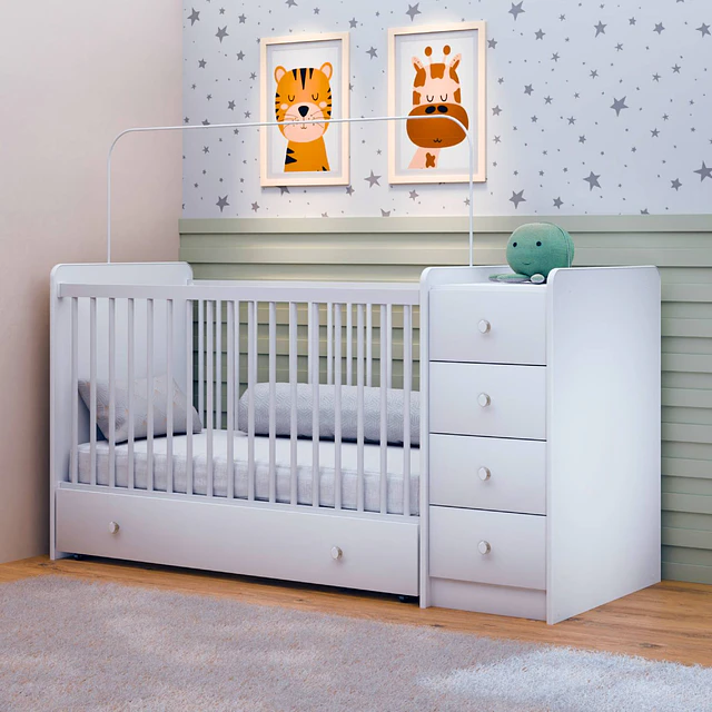 Cuna Con Comoda Y Cajonera Blanco Top Baby