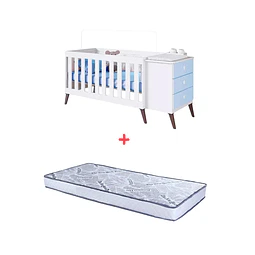 Cuna Con Cajonera Encanto Celeste+Colchon Cuna Baby Box 130x60