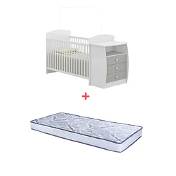 Cuna con Mudador Bambini Gris+Colchon Cuna Baby Box 130x60