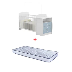 Cuna con Mudador Bambini Celeste+Colchon Cuna Baby Box 130x60