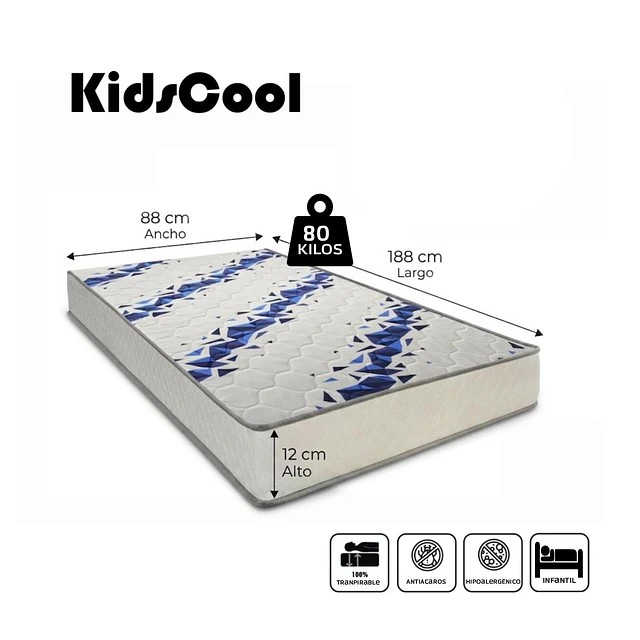 Colchón Infantil Mini Cama Espuma D23 188x88x12 cm Kidscool 