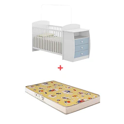 Cuna con Mudador Bambini Celeste+Colchon Cuna Baby Box 130x60