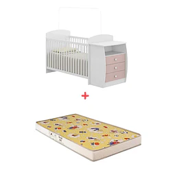 Cuna con Mudador Bambini Rosado+Colchon Cuna Baby Box 130x60