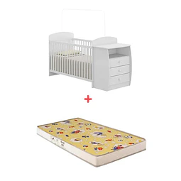 Cuna con Mudador Bambini Blanco+Colchon Cuna Baby Box 130x60