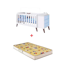 Cuna Con Cajonera Encanto Celeste+Colchon Cuna Baby Box 130x60