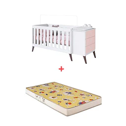 Cuna Con Cajonera Encanto Rosada+Colchon Cuna Baby Box 130x60