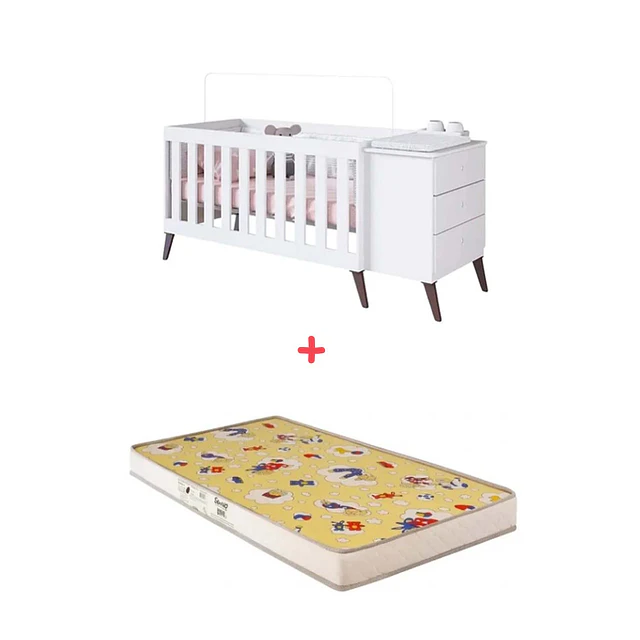 Cuna Con Cajonera Encanto Blanco+Colchon Cuna Baby Box 130x60