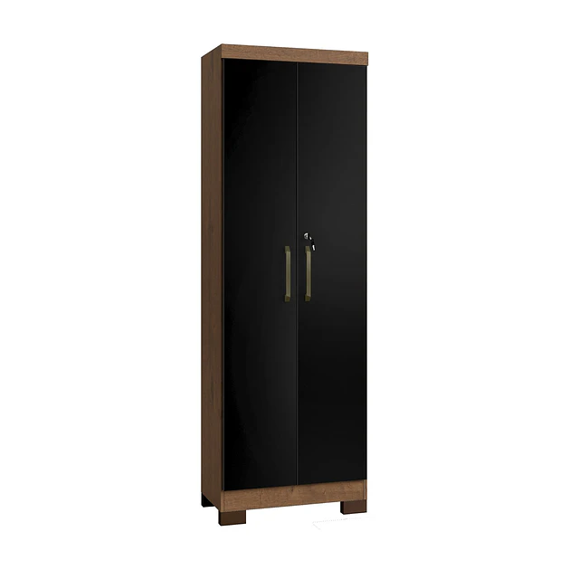 Alacena Armario Multiuso 2 Puertas con Llave Canela Negro 187x60.9x37.3 cm MDP Be Design