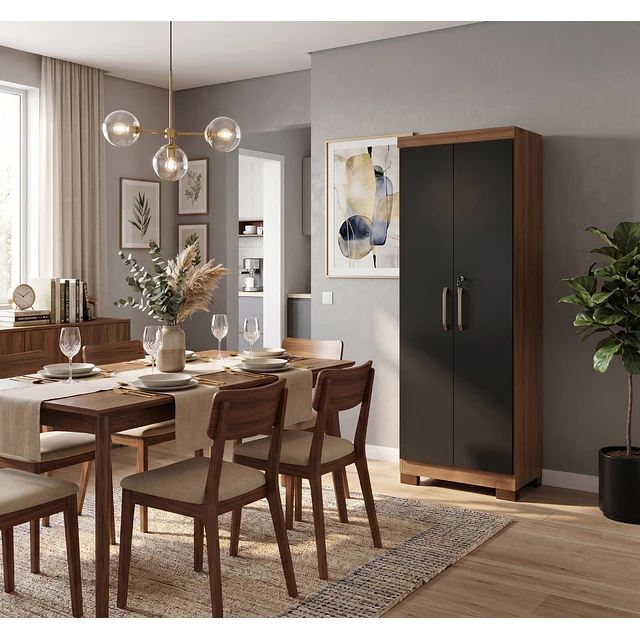Alacena Armario Multiuso 2 Puertas con Llave Canela Negro 187x60.9x37.3 cm MDP Be Design