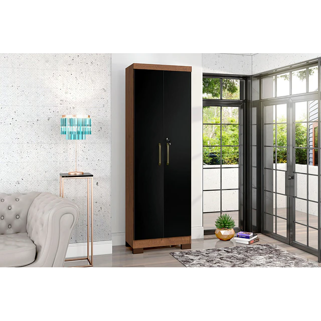 Alacena Armario Multiuso 2 Puertas con Llave Canela Negro 187x60.9x37.3 cm MDP Be Design
