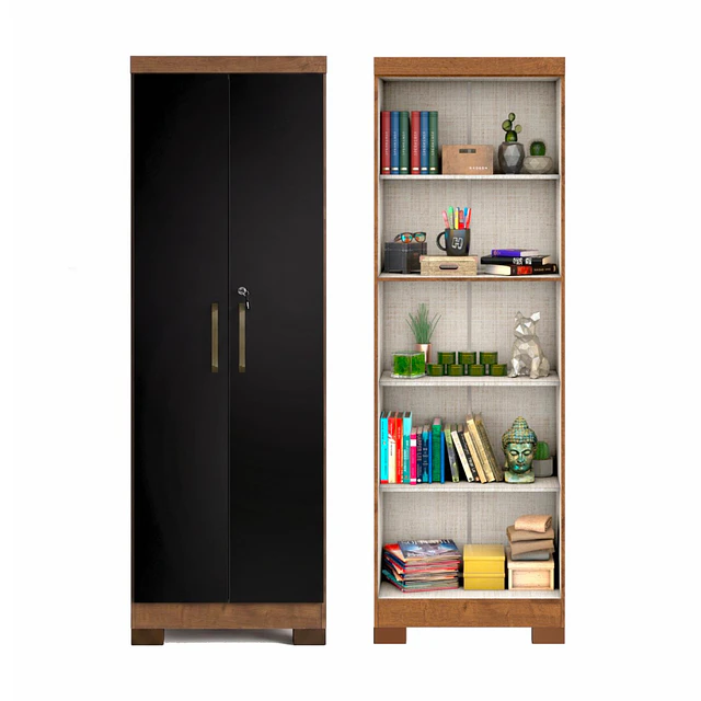 Alacena Armario Multiuso 2 Puertas con Llave Canela Negro 187x60.9x37.3 cm MDP Be Design